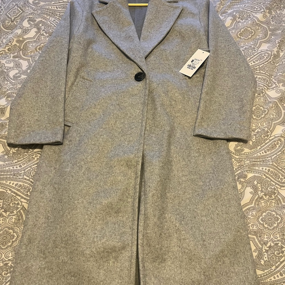 Streetwear Society Gray Wool-Blend Open Collar Coat